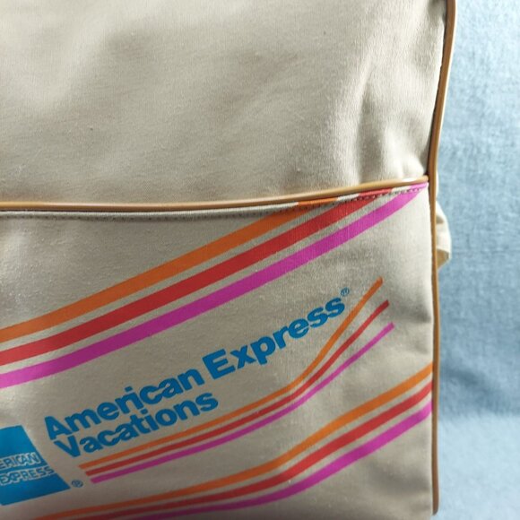 American Express Vintage Travel Bag With Retro Stripe Design READ Small Spot - Picture 4 of 15